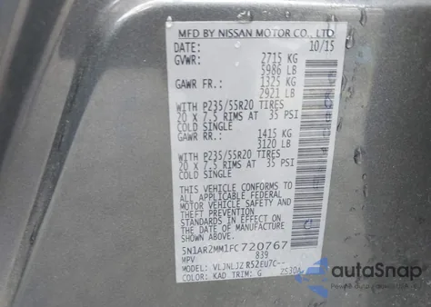 2015 Nissan Pathfinder Platinum from USA, damaged, VIN 5N1AR2MM1FC720767
